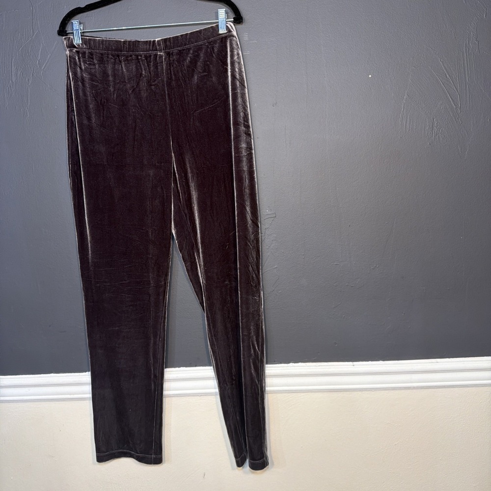 Chicos 2 Travelers Pull On Velvet Velour Pants Womens Size Brown Gray Stretch L - Picture 2 of 6